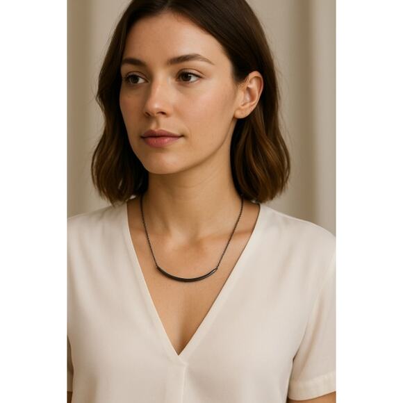 Minimalist Dark Silver Curved Bar Necklace Adjustable 9–11" Modern Chic - Picture 1 of 6